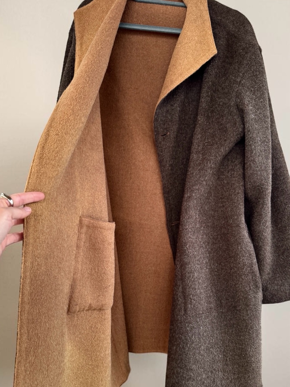 Reversible Brown/Camel Alpaca Wool Blend Coat Size Women's Large Soft Oversized - Picture 8 of 15